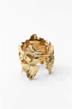 3D Textured Floral Wide Open Cuff Gold Bangle Flowering Girl