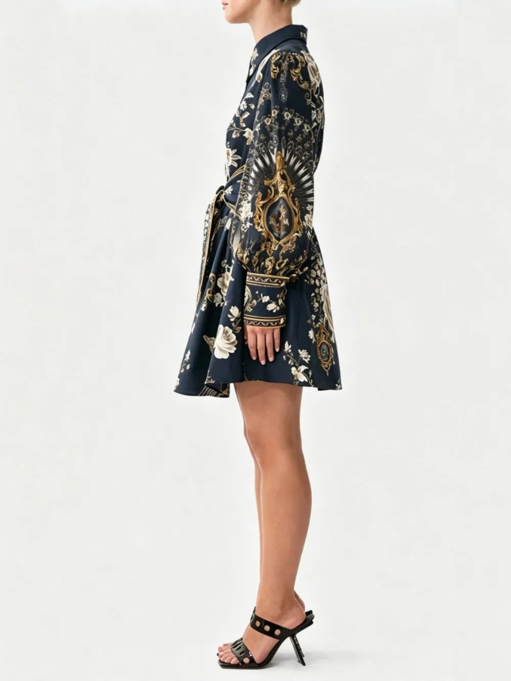 Meeka Black Printed Long Sleeve Mini Dress Flowering Girl