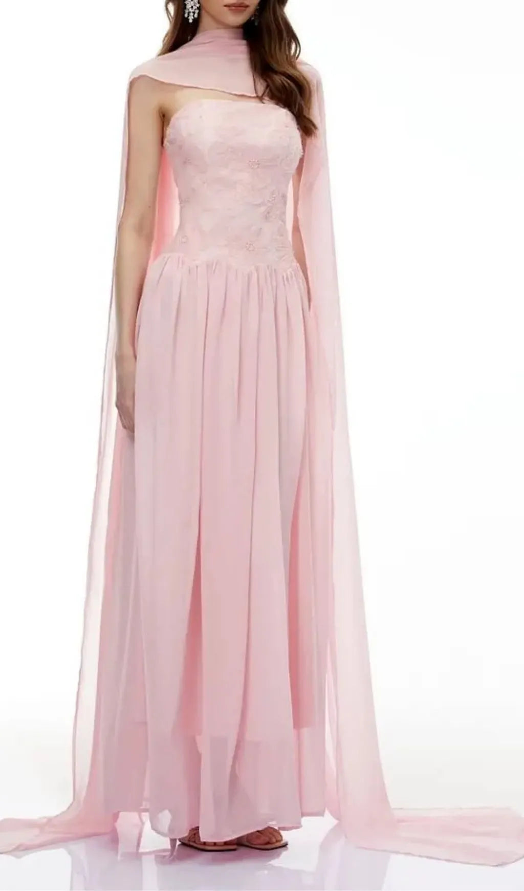 Rebecca Pink Floral Embroidered Pleated Maxi Dress Flowering Girl