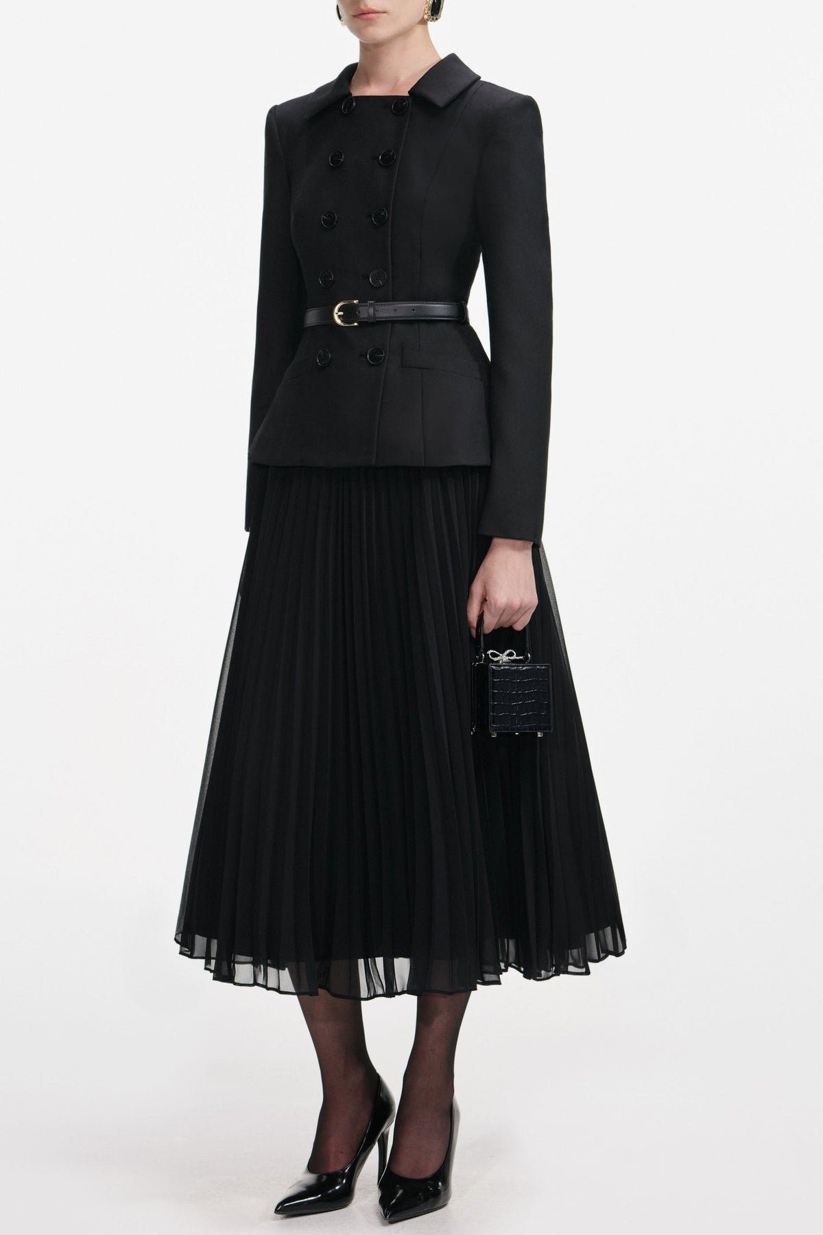 Rosalind Black Wool Crepe Midi Dress Flowering Girl