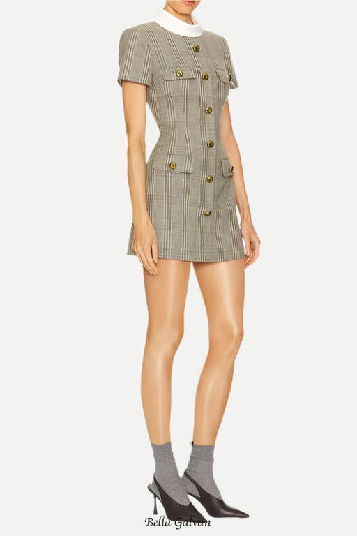 Check Wool Mini Dress Flowering Girl