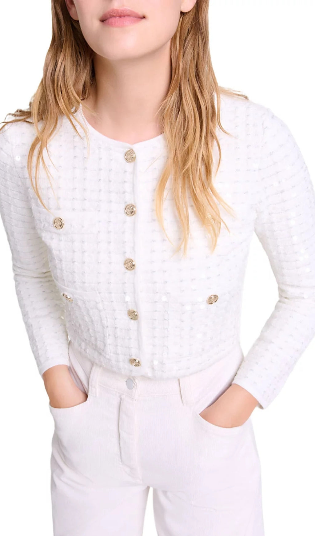 Mirtaly Sequin Warp Knit Cardigan Flowering Girl