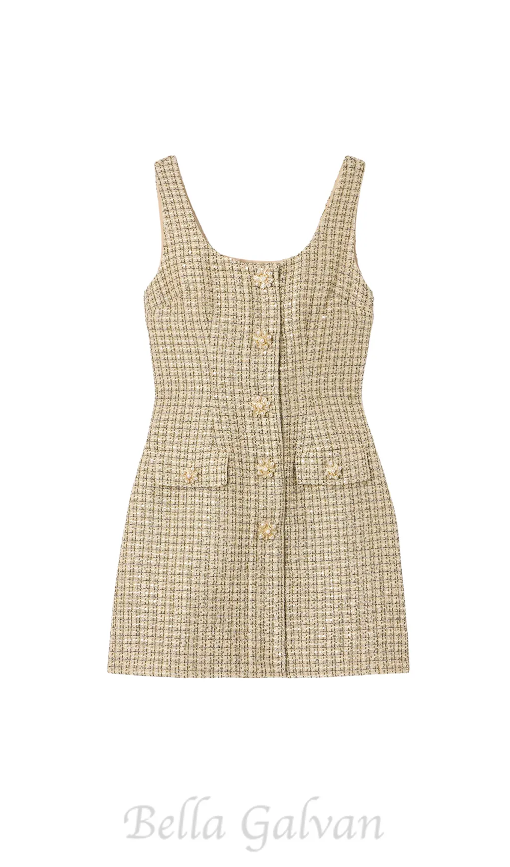Sequin-embellished checked metallic bouclé-tweed mini dress in gold Flowering Girl