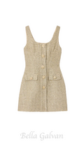 Sequin-embellished checked metallic bouclé-tweed mini dress in gold Flowering Girl