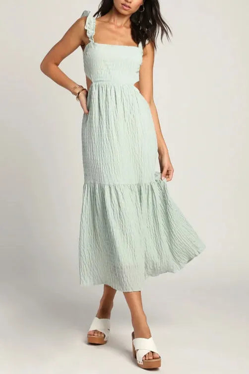 Mint Smocked Tie-Back Tiered Midi Dress Flowering Girl