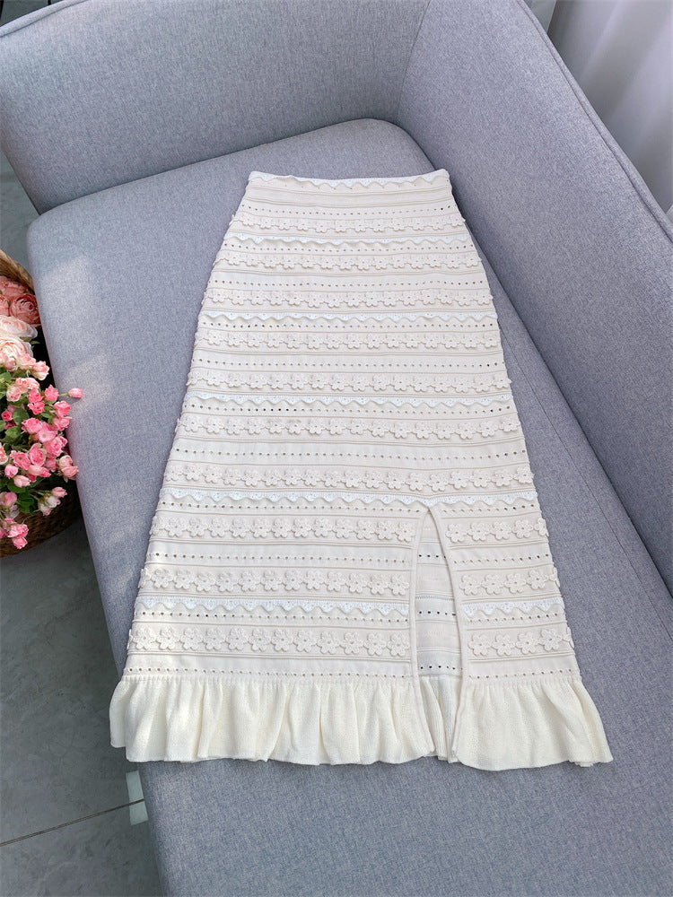 Crochet Trim Knit Skirt Flowering Girl