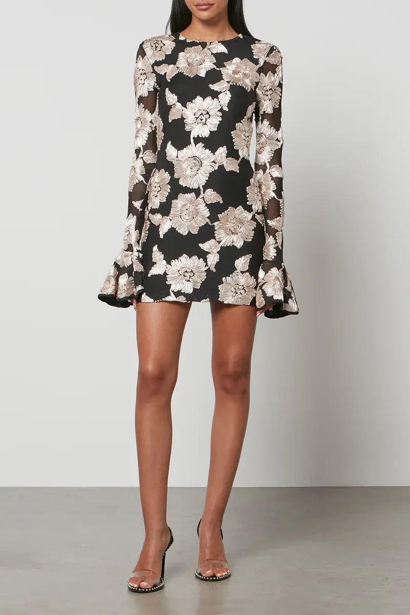Floral-Embroidered Mesh Mini Dress Flowering Girl
