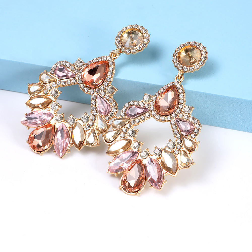 Pink Crystal Chandelier Drop Earrings Flowering Girl