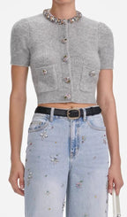 Henrike Grey Embellished Knit Top Flowering Girl