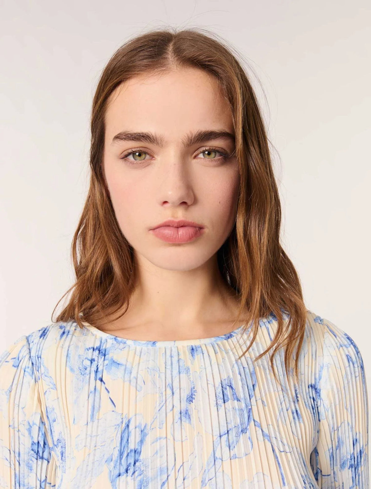 Josephine Patterned Pleated Mini Dress In Blue Flowering Girl