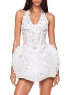 Eltarek Halterneck Sequin Mini Dress In White Flowering Girl