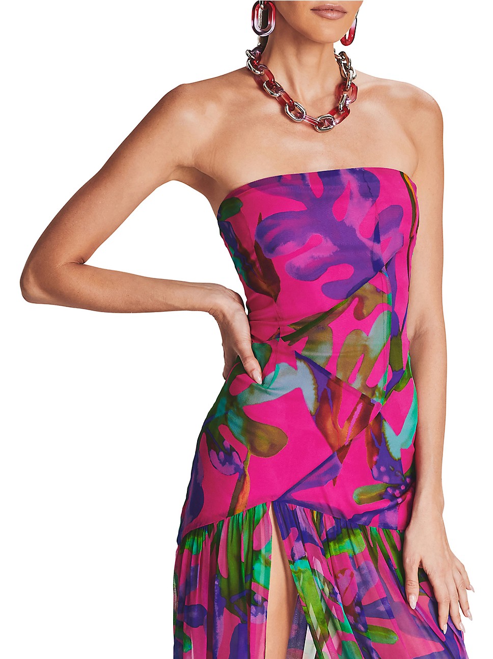 Floral-Print Silk Chiffon Maxi Dress Flowering Girl