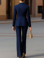 Elegant Navy Pinstripe Double-Breasted Suit Set Flowering Girl