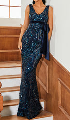 Coyote V-Neck Sequin Maxi Dress Flowering Girl