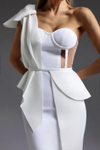 One Shoulder Bow Slit Bandage Midi Dress Flowering Girl