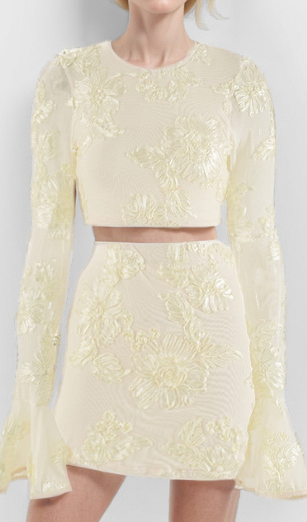 Daisy Flower Embroidery Flared Sleeve Skirt Set Flowering Girl