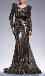 Chapa Gold Sequin Long Sleeve Maxi Dress Flowering Girl