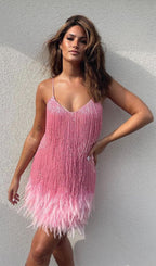 Pink Tassel Feather Mini Dress Flowering Girl