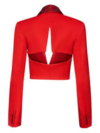 crystal-embellished red cropped blazer set Flowering Girl