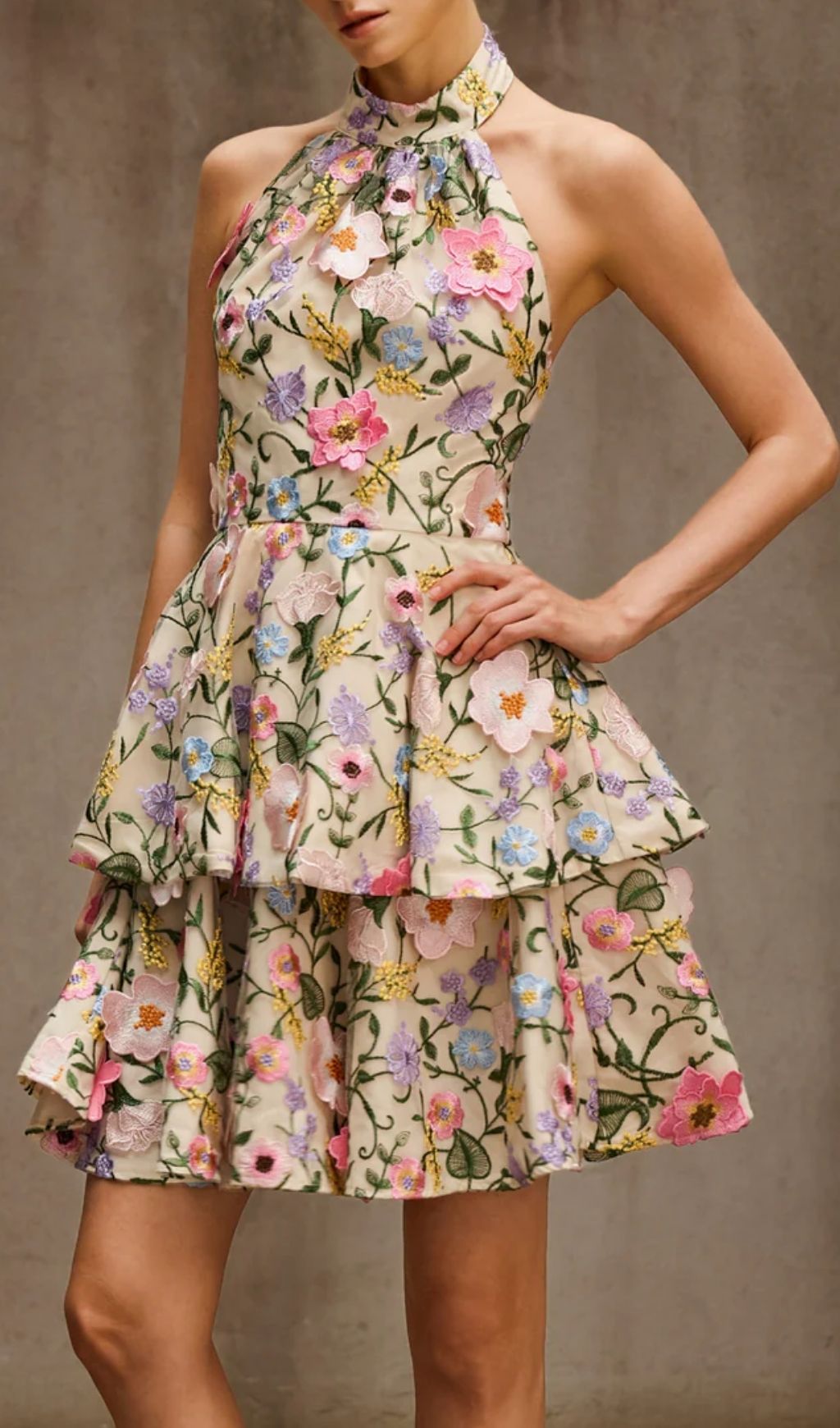 Dyllis Halterneck Flower Embroidered Mini Dress Flowering Girl