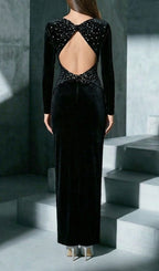 Kayslee Black Long Sleeve Diamante Backless Maxi Dress Flowering Girl