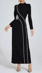 Nicola Diamond Embellished Long Sleeve Maxi Dress - Black Flowering Girl