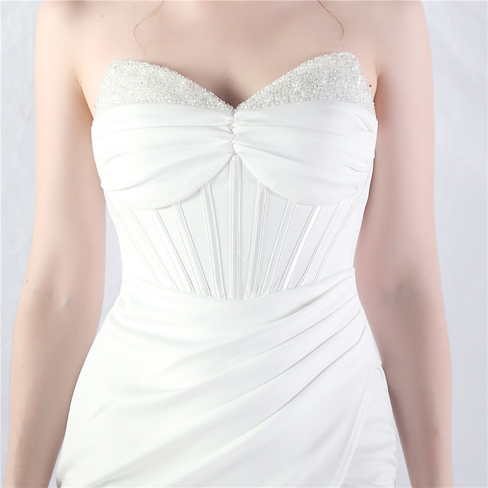 Chizue White Strapless Corset Split Maxi Dress Flowering Girl