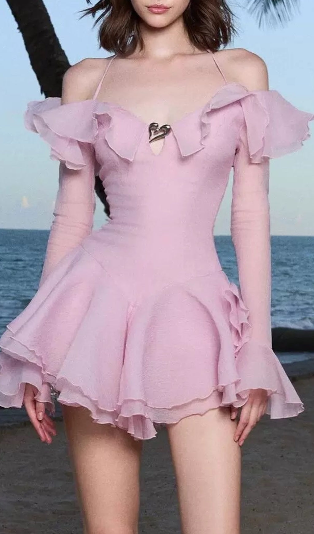 Brandee Pink Long Sleeve Ruffle Hem Mini Dress Flowering Girl
