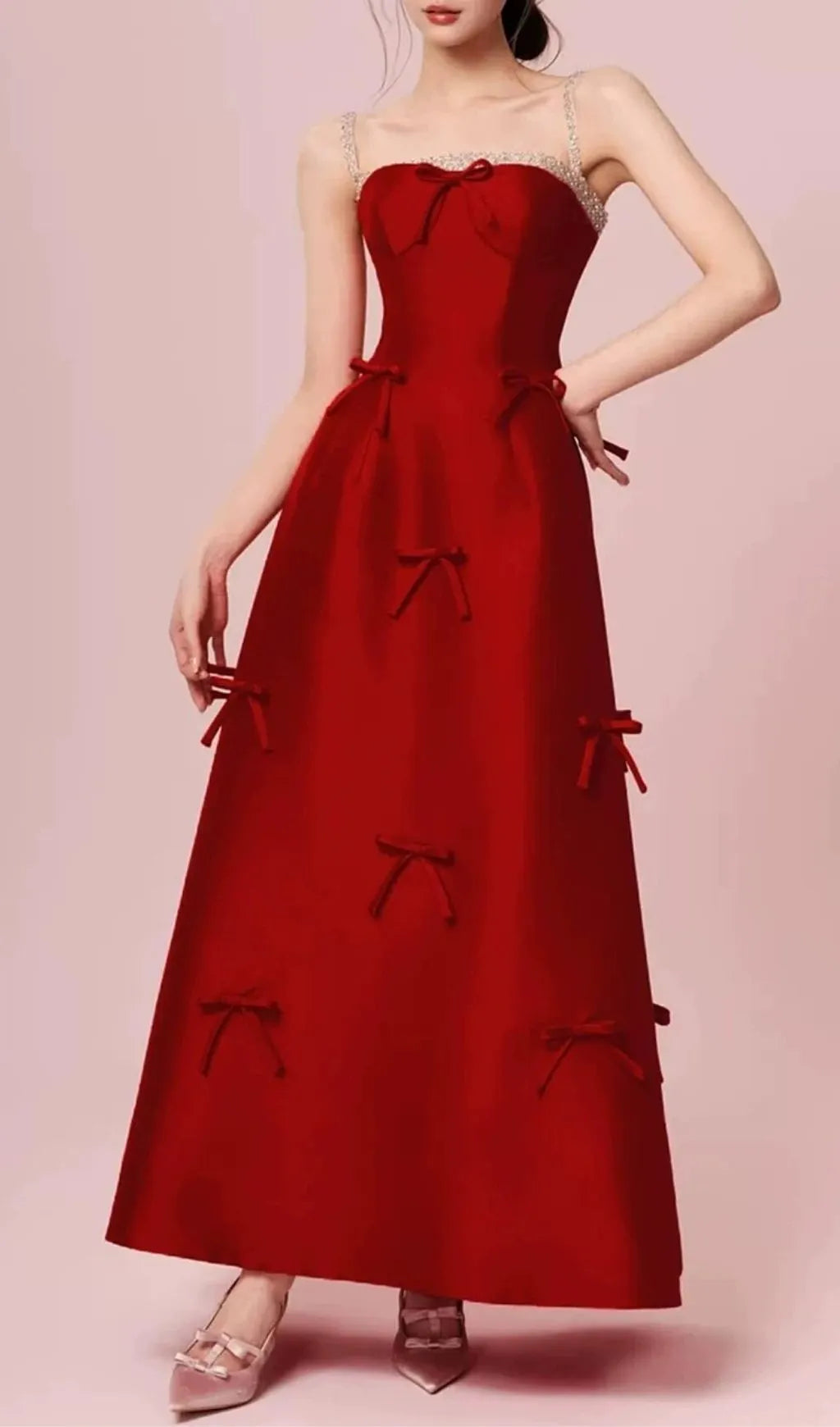 Kiara Red Strappy Bow Maxi Dress Flowering Girl