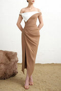 Layla Slit Off-Shoulder Twill Ankle Length Dress Flowering Girl