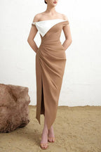 Layla Slit Off-Shoulder Twill Ankle Length Dress Flowering Girl