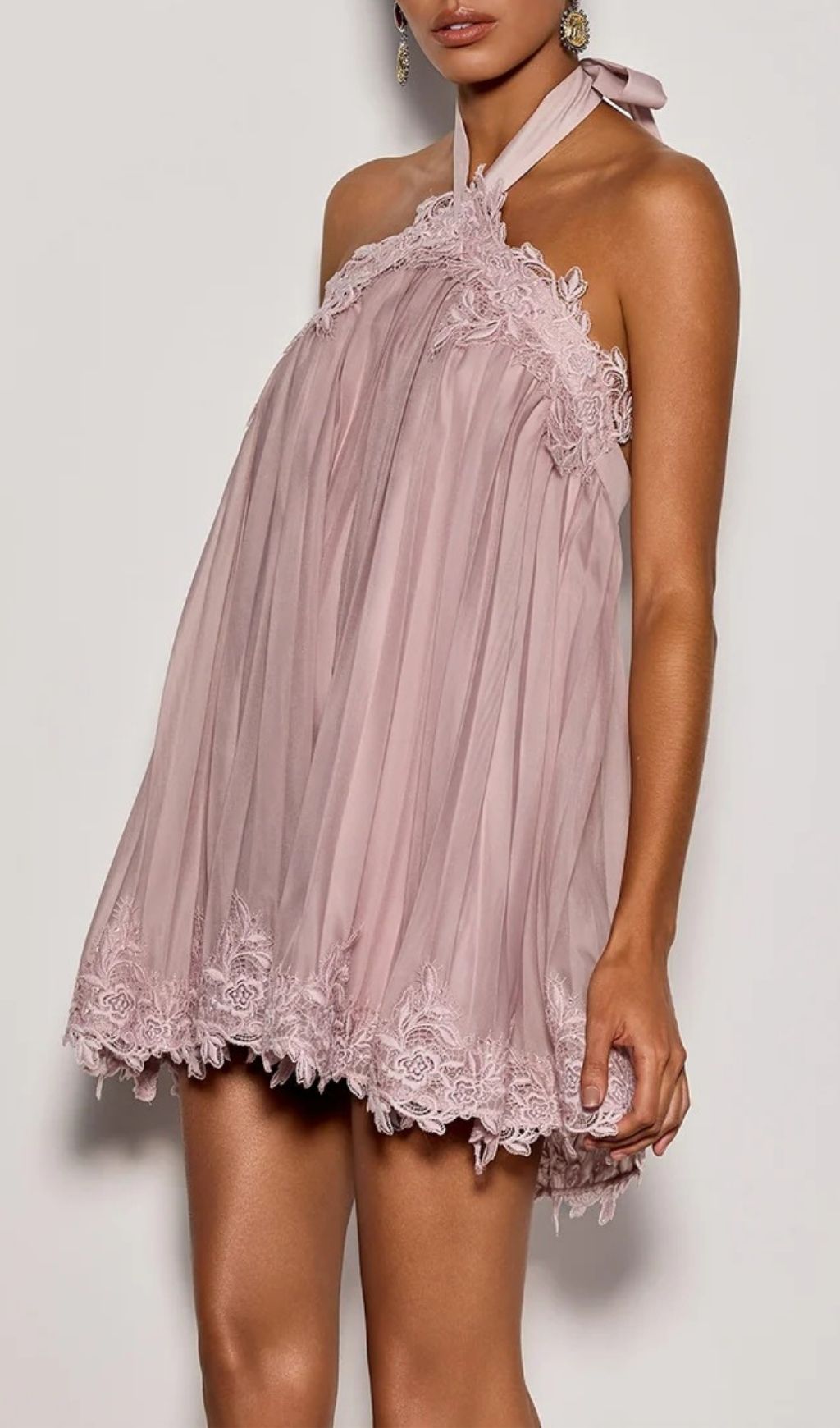 Falven Halterneck Lace Mini Dress Flowering Girl