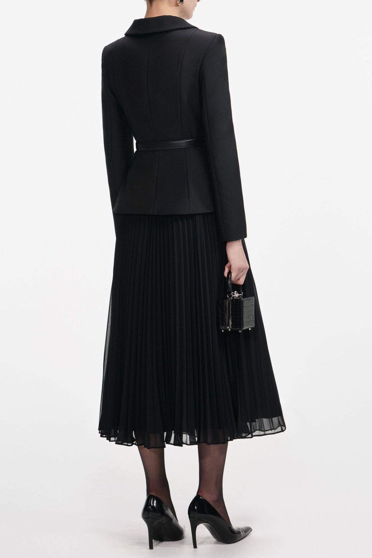 Rosalind Black Wool Crepe Midi Dress Flowering Girl