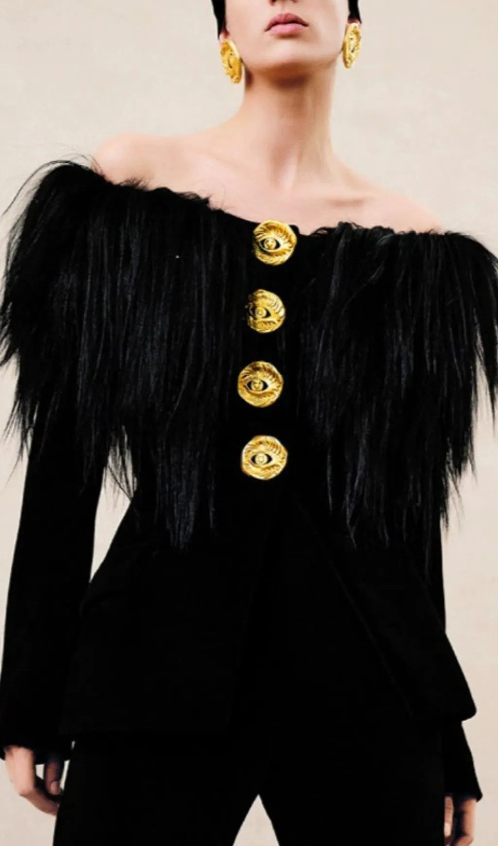 Hyunh Black Off-Shoulder Blazer Flowering Girl