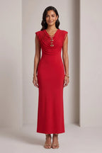 Red Stretch Jersey Or Crepe Fitted Column Dress Flowering Girl