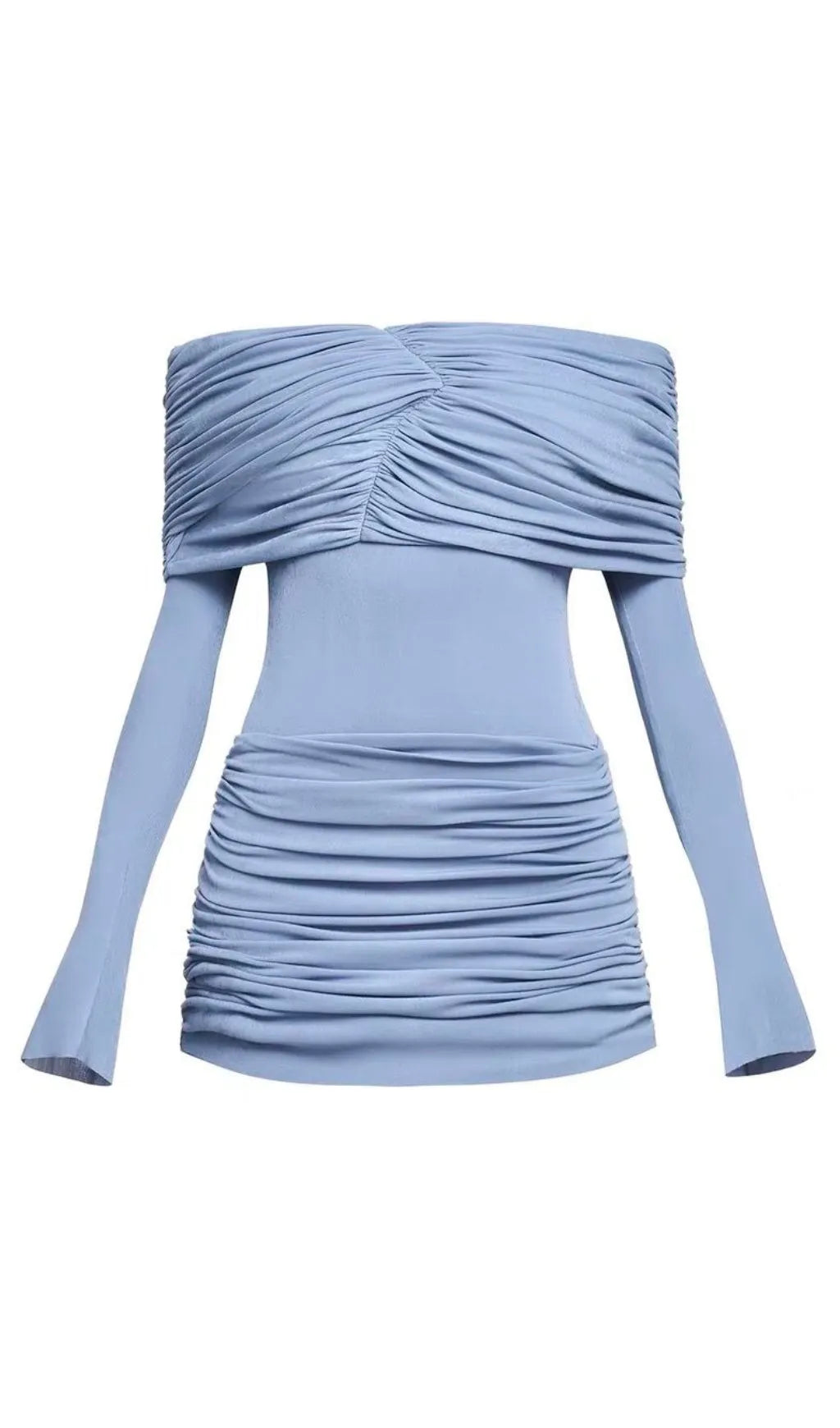 Lekeisha Off Shoulder Draped Mini Dress in Blue Flowering Girl