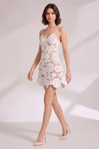 White Crochet Mini Dress Flowering Girl