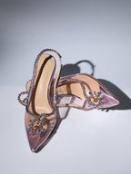 Crystal Cutout Embellished Pumps In Pink Flowering Girl