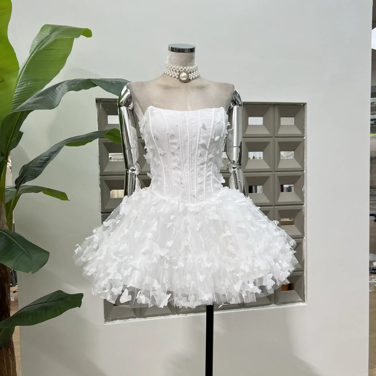 Fyra Strapless Corset Butterfly Embellished Mini Dress Flowering Girl