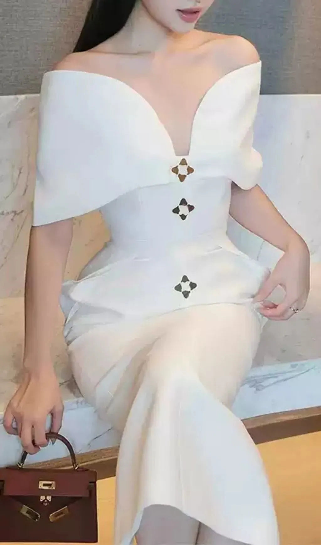 Liliya White Off-Shoulder Midi Dress Flowering Girl