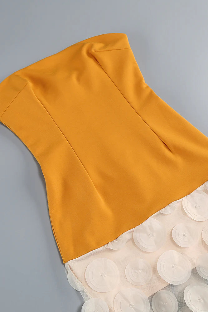 Nodin Strapless Dot Mesh Maxi Dress In Orange Flowering Girl