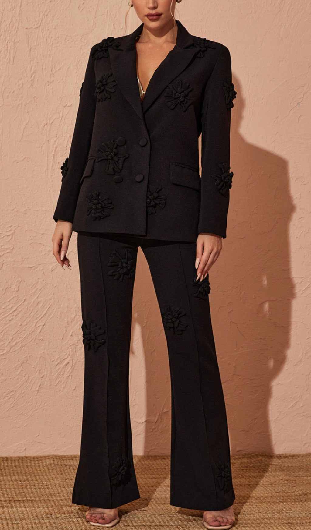 Acedia Black Three Dimensional Floral Blazer Flowering Girl