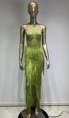 Analú Floral Crystal Fringe Midi Dress Flowering Girl