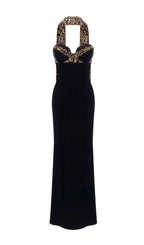 Fox Black Leopard Velvet Maxi Dress Flowering Girl