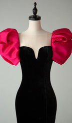 Red Puff Sleeve Black Maxi Dress Flowering Girl