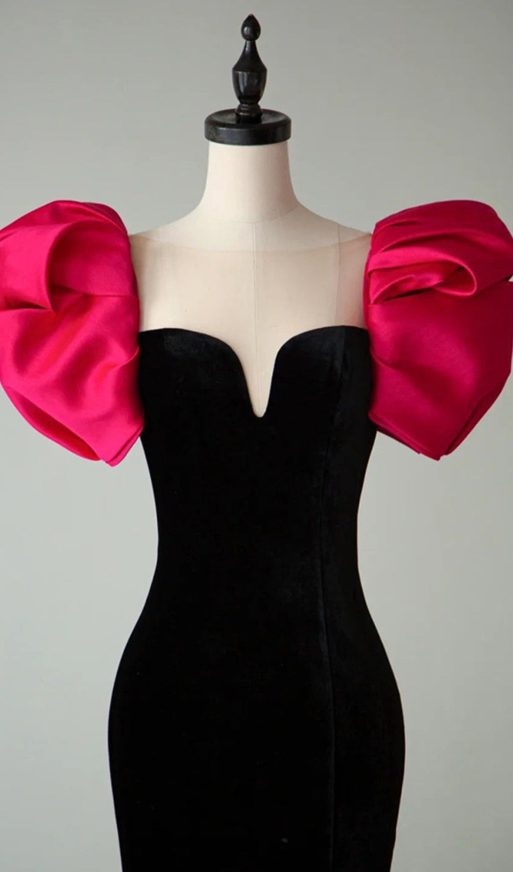 Red Puff Sleeve Black Maxi Dress Flowering Girl