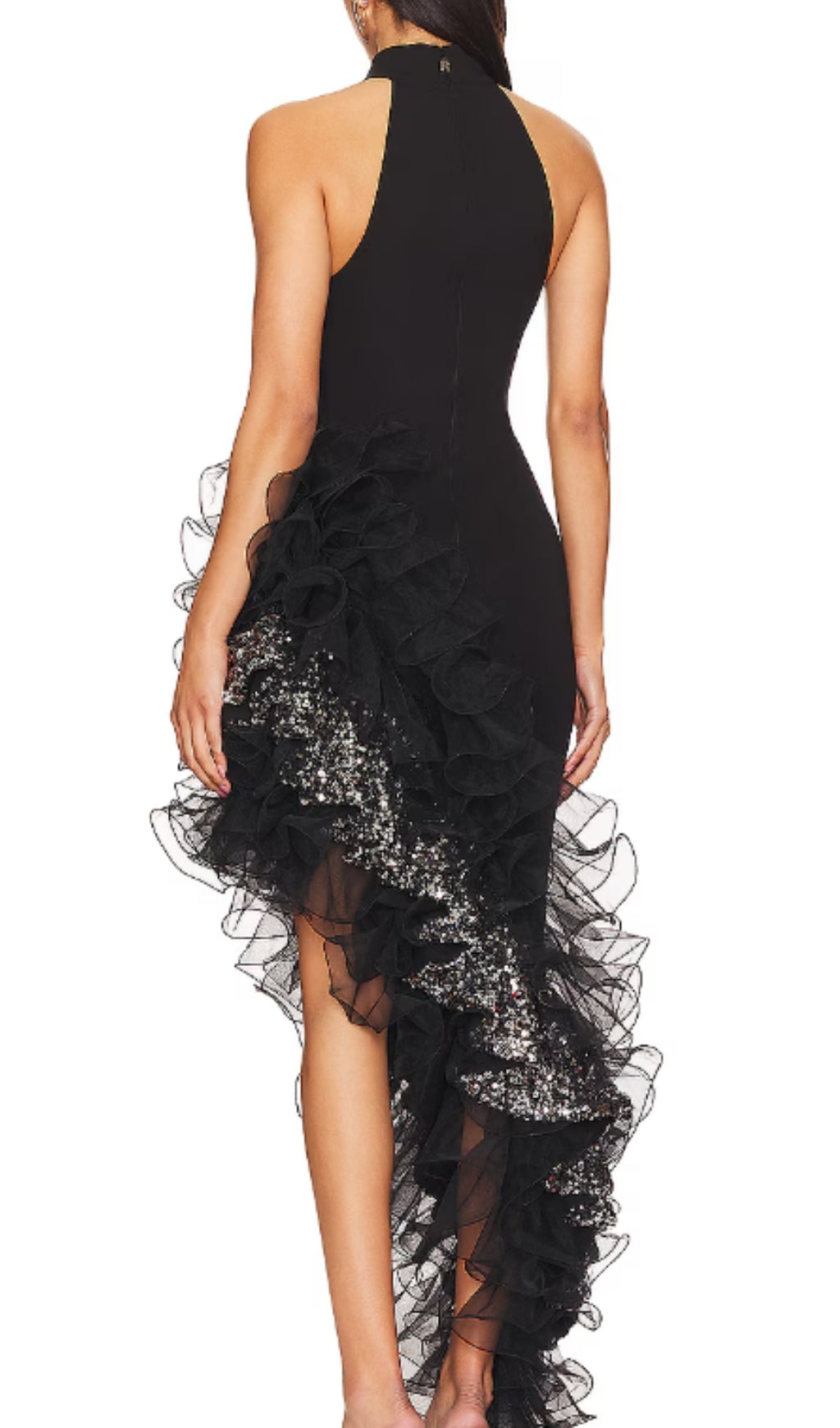 Donny Black Halter Mesh Maxi Dress Flowering Girl