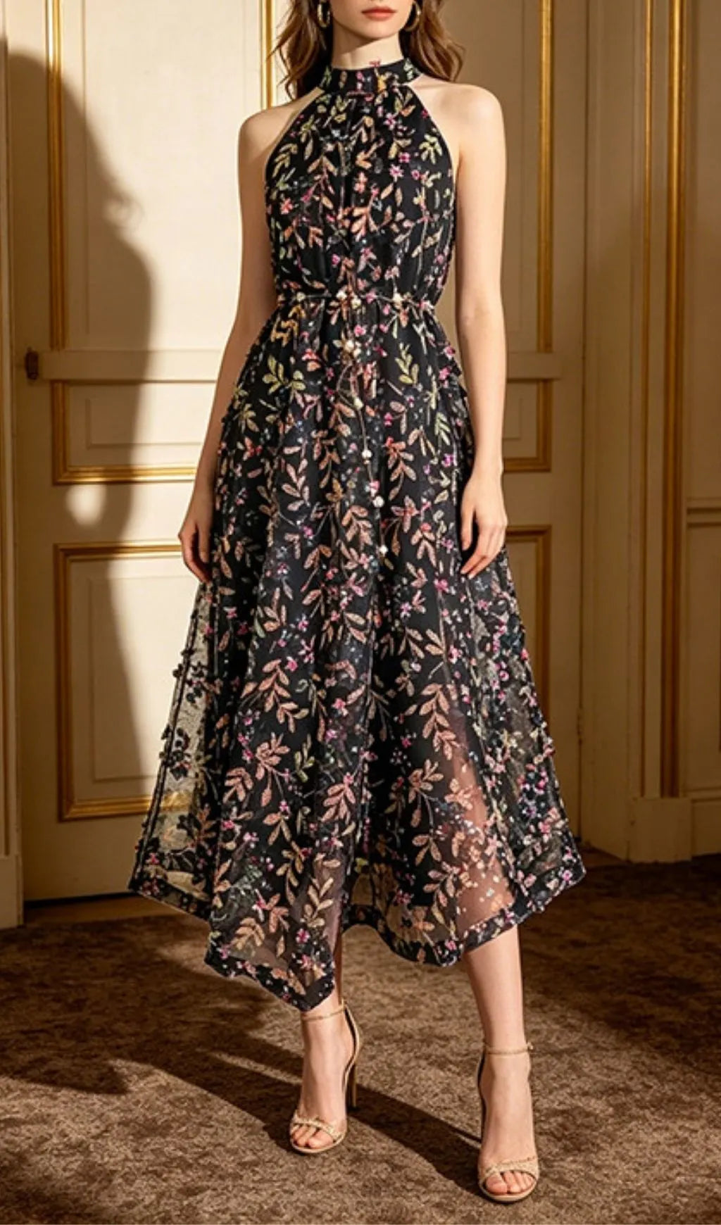 Leontien Halter Floral Midi Dress Flowering Girl