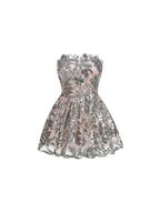 Fawzia Strapless Leaf Sequin Mini Dress Flowering Girl