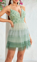 Haroun Green Flower Mesh Mini Dress Flowering Girl